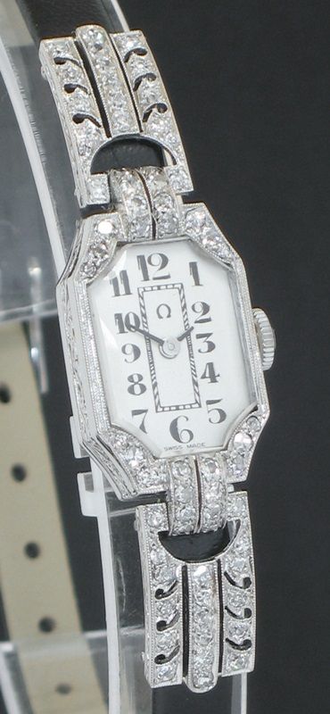 fig 4. STUNNING PLATINUM AND DIAMOND OMEGA LADIES ART DECO COCKTAIL WATCH