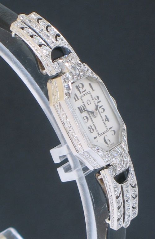 fig 5. STUNNING PLATINUM AND DIAMOND OMEGA LADIES ART DECO COCKTAIL WATCH
