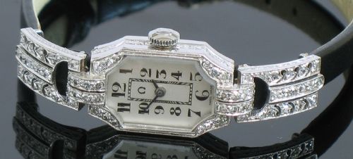 fig 6. STUNNING PLATINUM AND DIAMOND OMEGA LADIES ART DECO COCKTAIL WATCH