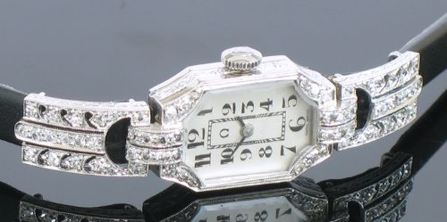 fig 7. STUNNING PLATINUM AND DIAMOND OMEGA LADIES ART DECO COCKTAIL WATCH