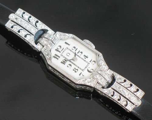 fig 8. STUNNING PLATINUM AND DIAMOND OMEGA LADIES ART DECO COCKTAIL WATCH