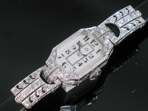 fig 9. STUNNING PLATINUM AND DIAMOND OMEGA LADIES ART DECO COCKTAIL WATCH