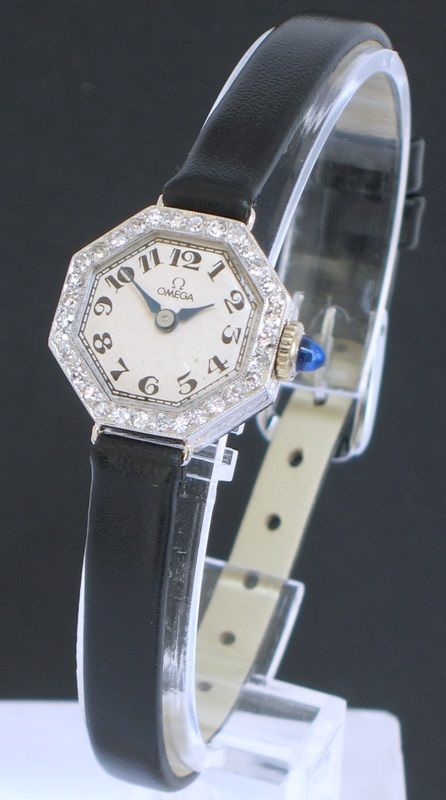 fig 1. EXQUISITE PLATINUM AND DIAMOND OMEGA ART DECO LADIES COCKTAIL WATCH C1930