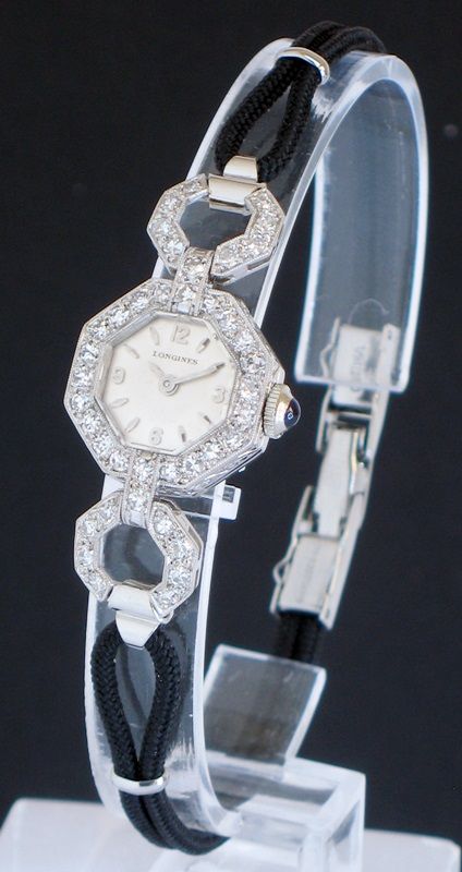 Divine Platinum and Diamond Longines Art Deco Ladies Cocktail Watch C1950
