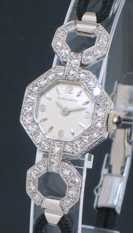 fig 1. DIVINE PLATINUM AND DIAMOND LONGINES ART DECO LADIES COCKTAIL WATCH C1950