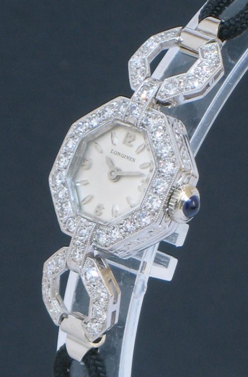 fig 2. DIVINE PLATINUM AND DIAMOND LONGINES ART DECO LADIES COCKTAIL WATCH C1950