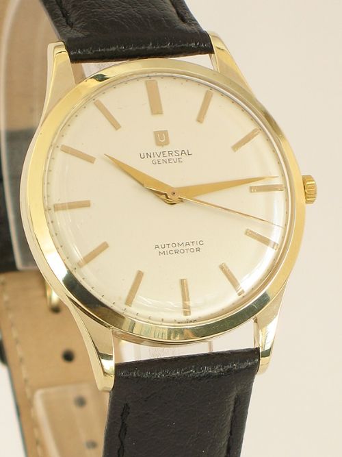 fig 2. RARE SOLID 9CT GOLD UNIVERSAL GENEVE MICROROTOR 28 JEWEL AUTOMATIC MENS WATCH c1955