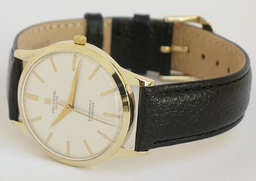 fig 3. RARE SOLID 9CT GOLD UNIVERSAL GENEVE MICROROTOR 28 JEWEL AUTOMATIC MENS WATCH c1955