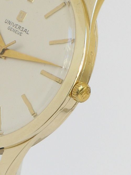 fig 5. RARE SOLID 9CT GOLD UNIVERSAL GENEVE MICROROTOR 28 JEWEL AUTOMATIC MENS WATCH c1955
