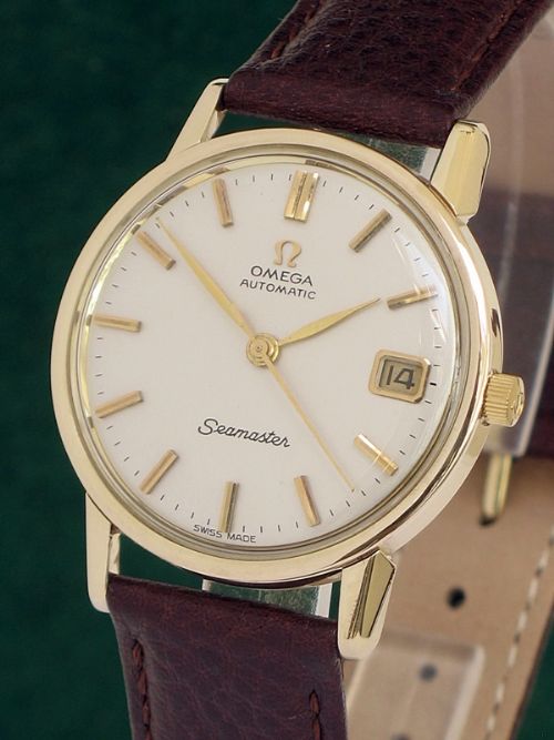 fig 1. SUPERB SOLID 9CT GOLD OMEGA SEASMASTER AUTOMATIC WITH DATE MENS WATCH