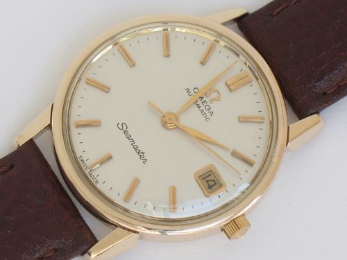 fig 4. SUPERB SOLID 9CT GOLD OMEGA SEASMASTER AUTOMATIC WITH DATE MENS WATCH