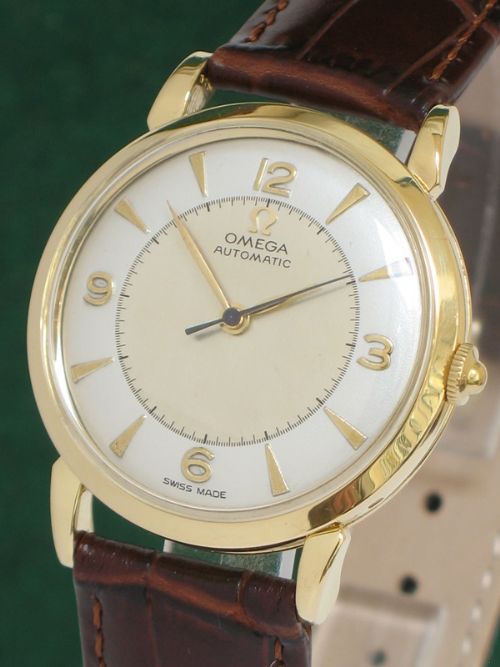 fig 1. RARE SOLID 18CT GOLD OMEGA AUTOMATIC BUMPER MENS WATCH C1952-53