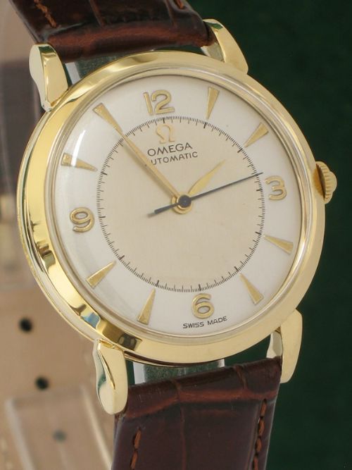 fig 3. RARE SOLID 18CT GOLD OMEGA AUTOMATIC BUMPER MENS WATCH C1952-53