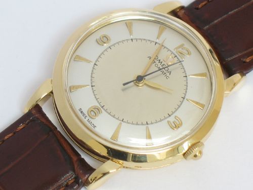 fig 6. RARE SOLID 18CT GOLD OMEGA AUTOMATIC BUMPER MENS WATCH C1952-53