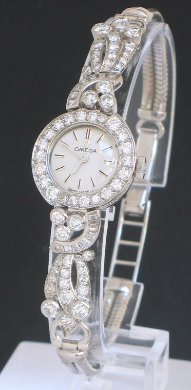 Exceptional Unique Omega Platinum and 3.5ct Diamond Art Nouveau Ladies Cocktail Watch