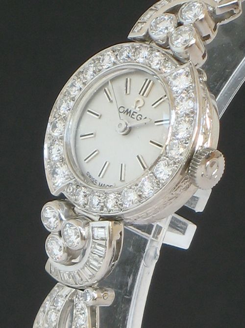fig 3. EXCEPTIONAL UNIQUE OMEGA PLATINUM AND 3.5CT DIAMOND ART NOUVEAU LADIES COCKTAIL WATCH