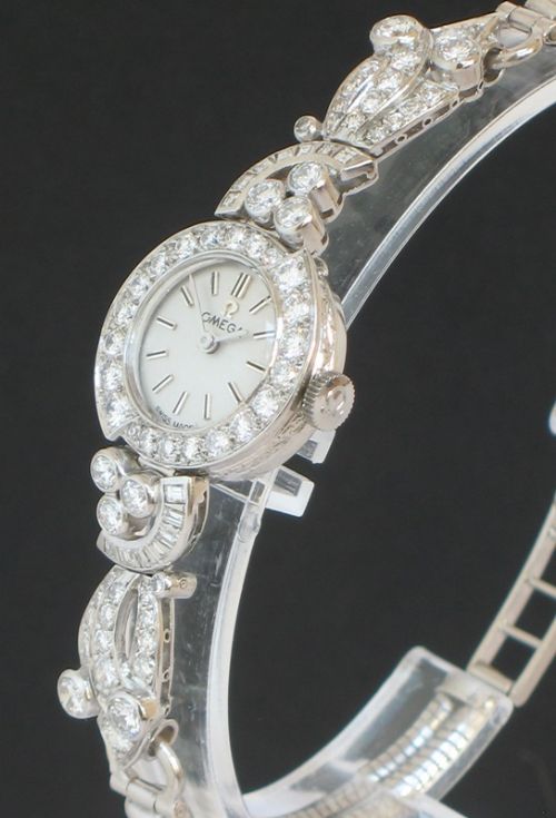 fig 4. EXCEPTIONAL UNIQUE OMEGA PLATINUM AND 3.5CT DIAMOND ART NOUVEAU LADIES COCKTAIL WATCH
