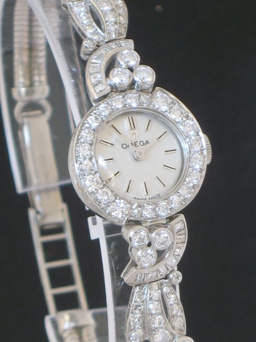 fig 5. EXCEPTIONAL UNIQUE OMEGA PLATINUM AND 3.5CT DIAMOND ART NOUVEAU LADIES COCKTAIL WATCH