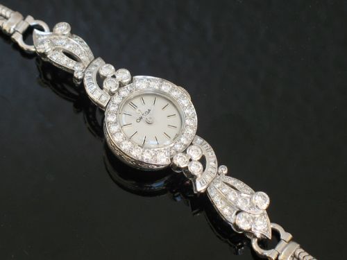 fig 6. EXCEPTIONAL UNIQUE OMEGA PLATINUM AND 3.5CT DIAMOND ART NOUVEAU LADIES COCKTAIL WATCH