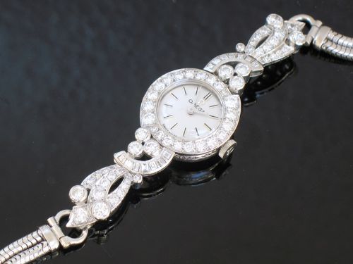 fig 7. EXCEPTIONAL UNIQUE OMEGA PLATINUM AND 3.5CT DIAMOND ART NOUVEAU LADIES COCKTAIL WATCH