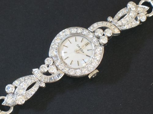 fig 8. EXCEPTIONAL UNIQUE OMEGA PLATINUM AND 3.5CT DIAMOND ART NOUVEAU LADIES COCKTAIL WATCH