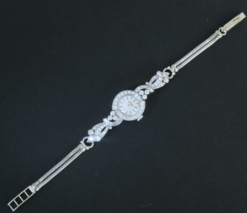 fig 9. EXCEPTIONAL UNIQUE OMEGA PLATINUM AND 3.5CT DIAMOND ART NOUVEAU LADIES COCKTAIL WATCH