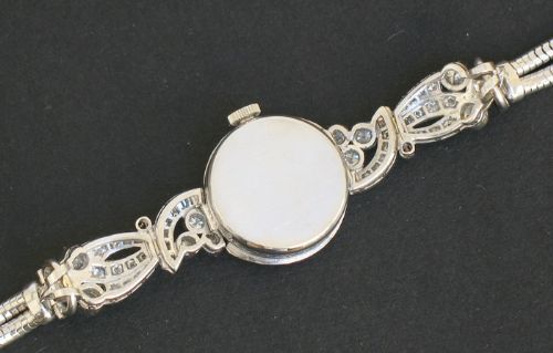 fig 10. EXCEPTIONAL UNIQUE OMEGA PLATINUM AND 3.5CT DIAMOND ART NOUVEAU LADIES COCKTAIL WATCH