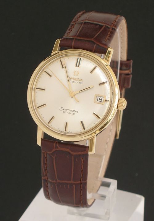 Exceptional Completely Original 18ct Gold Omega Seamaster De Ville Automatic Mens Watch with Box and Papers