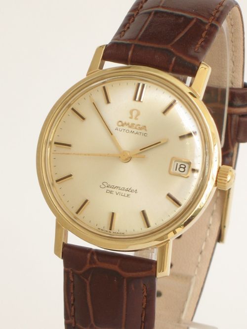 fig 1. EXCEPTIONAL COMPLETELY ORIGINAL 18CT GOLD OMEGA SEAMASTER DE VILLE AUTOMATIC MENS WATCH WITH BOX AND PAPERS