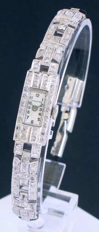 Divine Platinum and Diamond Longines Ladies Art Deco Cocktail Watch 1930