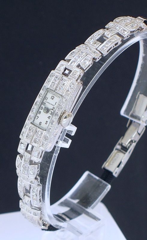 fig 1. DIVINE PLATINUM AND DIAMOND LONGINES LADIES ART DECO COCKTAIL WATCH 1930