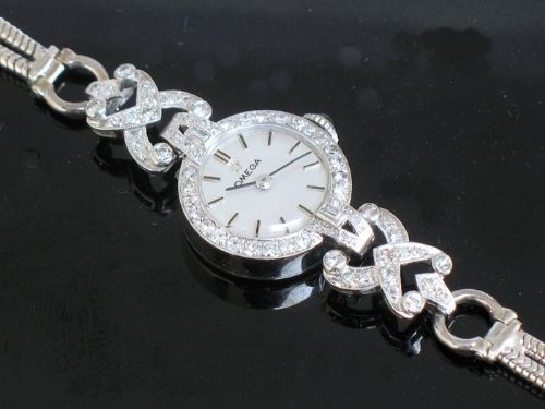 Beautiful Omega Platinum and Diamond Ladies Cocktail Watch C1950