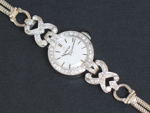 fig 1. BEAUTIFUL OMEGA PLATINUM AND DIAMOND LADIES COCKTAIL WATCH C1950