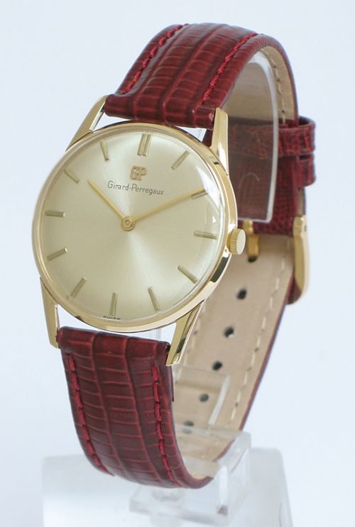 fig 1. SUPERB SOLID 9CT GOLD GIRARD PERREGEAUX SLIMLINE MENS WATCH WITH ORIGINAL BOX