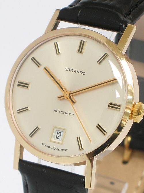 fig 2. STUNNING SOLID 9CT GOLD GARRARD AUTOMATIC MENS WATCH WITH BOX AND PAPERS