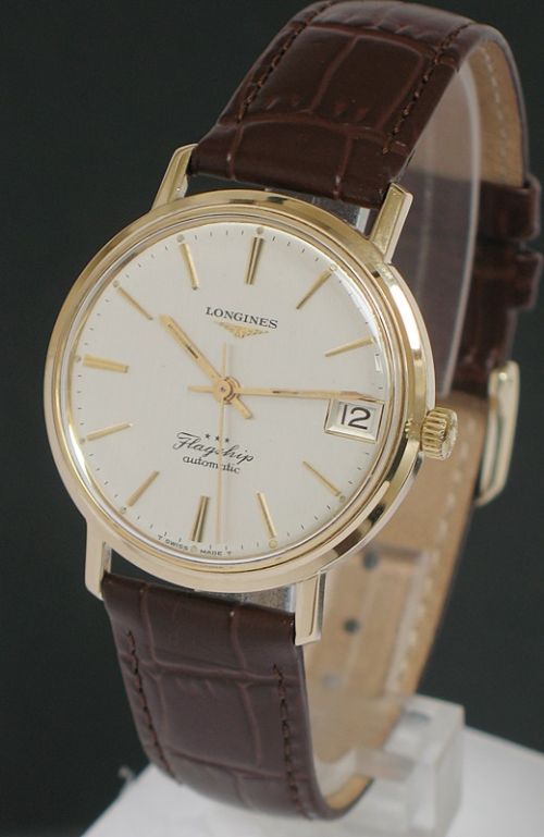 fig 1. SUPERB SOLID 9CT GOLD LONGINES FLAGSHIP AUTOMATIC MENS WATCH WITH BOX AND PAPERS