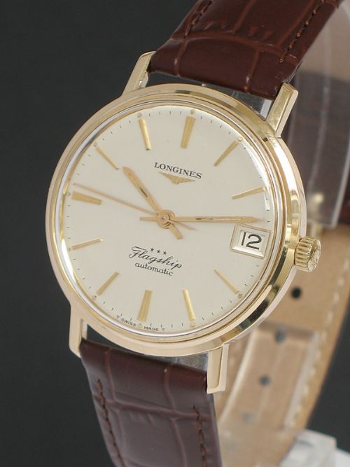 fig 2. SUPERB SOLID 9CT GOLD LONGINES FLAGSHIP AUTOMATIC MENS WATCH WITH BOX AND PAPERS