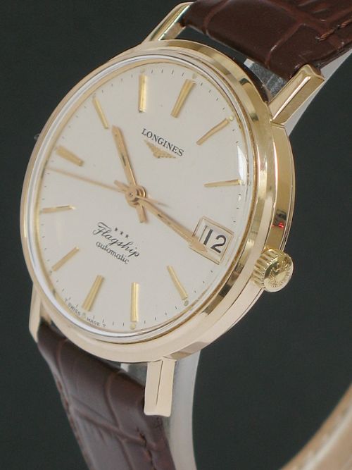 fig 3. SUPERB SOLID 9CT GOLD LONGINES FLAGSHIP AUTOMATIC MENS WATCH WITH BOX AND PAPERS
