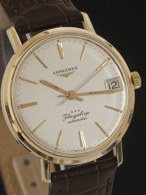 fig 4. SUPERB SOLID 9CT GOLD LONGINES FLAGSHIP AUTOMATIC MENS WATCH WITH BOX AND PAPERS