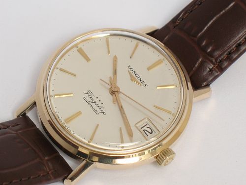 fig 5. SUPERB SOLID 9CT GOLD LONGINES FLAGSHIP AUTOMATIC MENS WATCH WITH BOX AND PAPERS