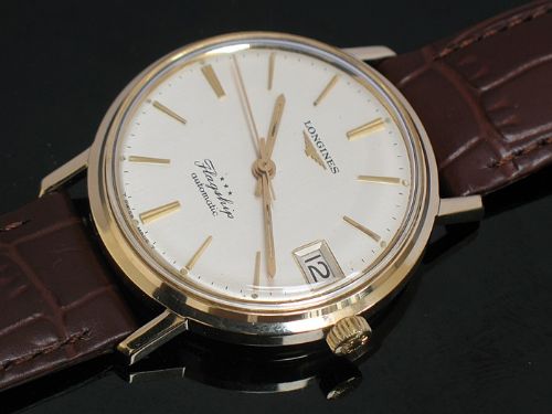 fig 6. SUPERB SOLID 9CT GOLD LONGINES FLAGSHIP AUTOMATIC MENS WATCH WITH BOX AND PAPERS