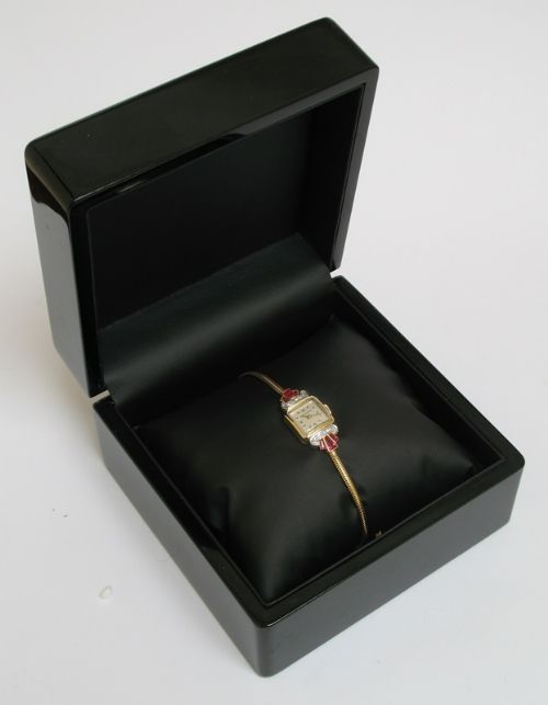 fig 9. STUNNING SOLID 18CT GOLD LONGINES DIAMOND AND RUBY LADIES COCKTAIL WATCH