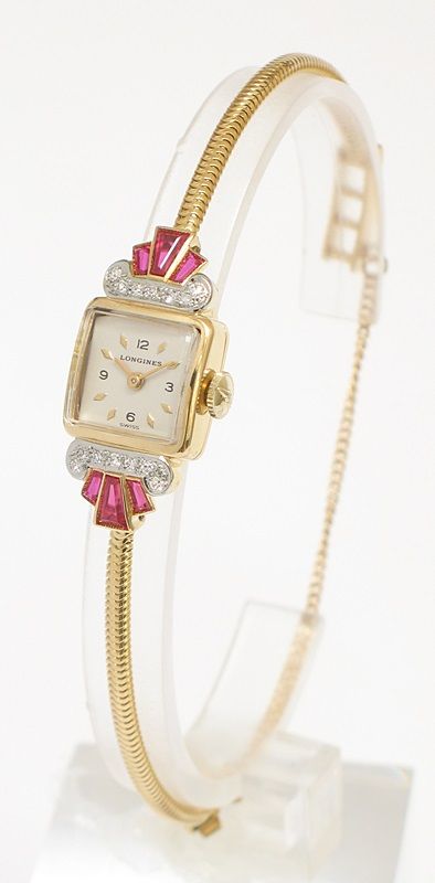 fig 4. STUNNING SOLID 18CT GOLD LONGINES DIAMOND AND RUBY LADIES COCKTAIL WATCH