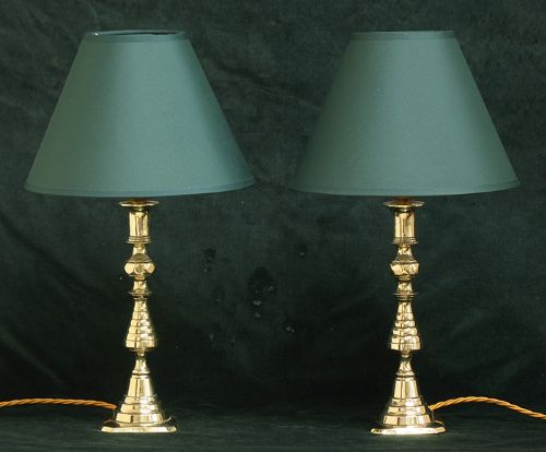 Pair of Victorian Solid Brass Desk or Table Lamps C1880