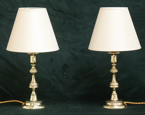 Pair of Victorian French Solid Brass Desk or Table Lamps C1870