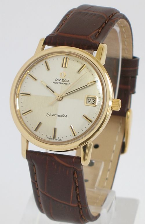 fig 1. STUNNING SOLID 9CT GOLD OMEGA SEAMASTER AUTOMATIC WITH HARLEQUIN DIAL MENS WATCH
