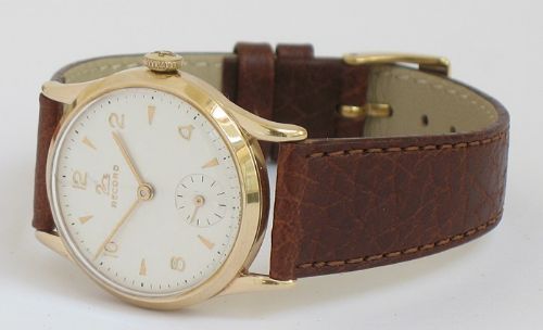fig 4. SUPERB SOLID 9CT GOLD LONGINES RECORD MENS WATCH WITH BOX AND PAPERS C1960