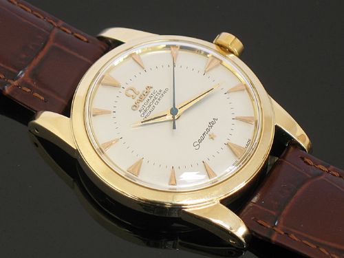 fig 6. EXTREMELY RARE 14CT OMEGA SEAMASTER AUTOMATIC OFFICIALLY CERTIFIED CHRONOMETER MENS WATCH C1949-50