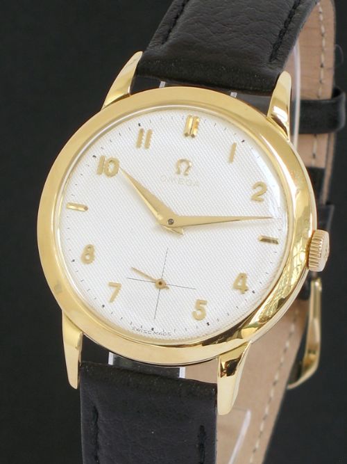 fig 1. STUNNING ORIGINAL SOLID 18CT GOLD OMEGA TRESOR OVERSIZE MENS WATCH C1952-53