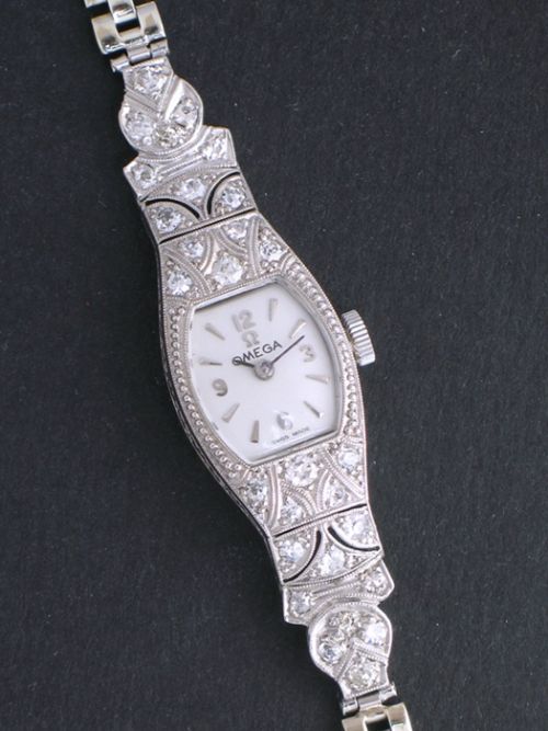Lovely Solid 18ct White Gold and Diamond Omega Art Deco Cocktail Watch C1920